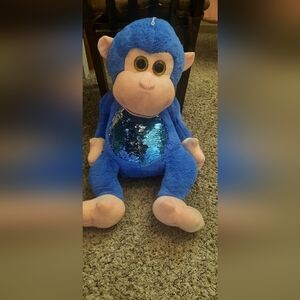 Huge Blue Plush Monkey Toy with Sequin Belly
